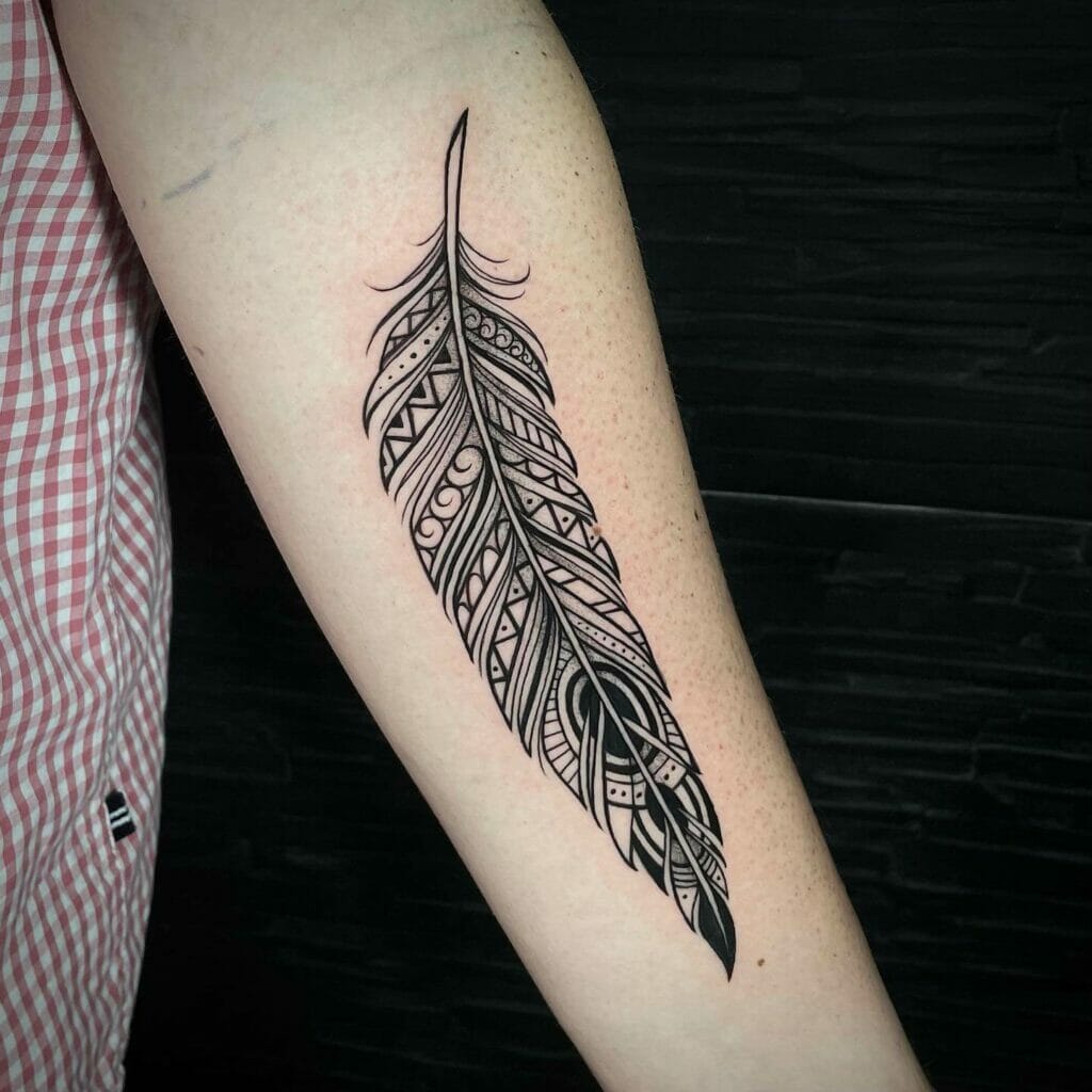 Feather Tribal Hand Tattoo