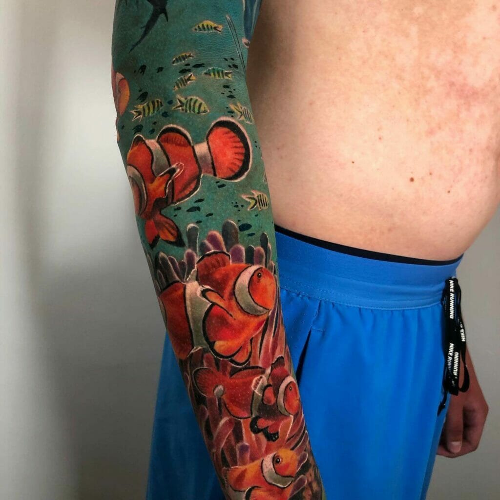 Nemo-Inspired Ocean Sleeve Tattoo