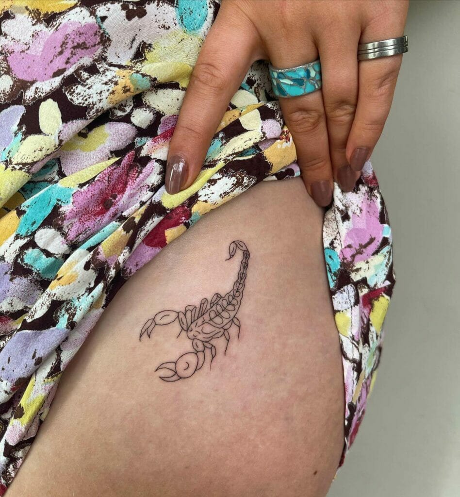 Fine Line Scorpion Tattoo With Black Ink