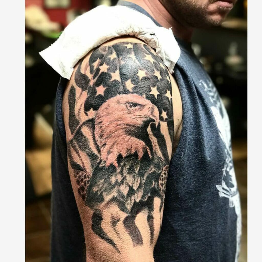 The Eagle Head Tattoo Design With Flag