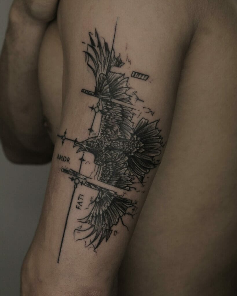 Black And Grey Raven Schematic Tattoo