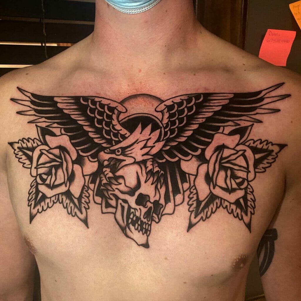 Eagle And Skull Chest Tattoo