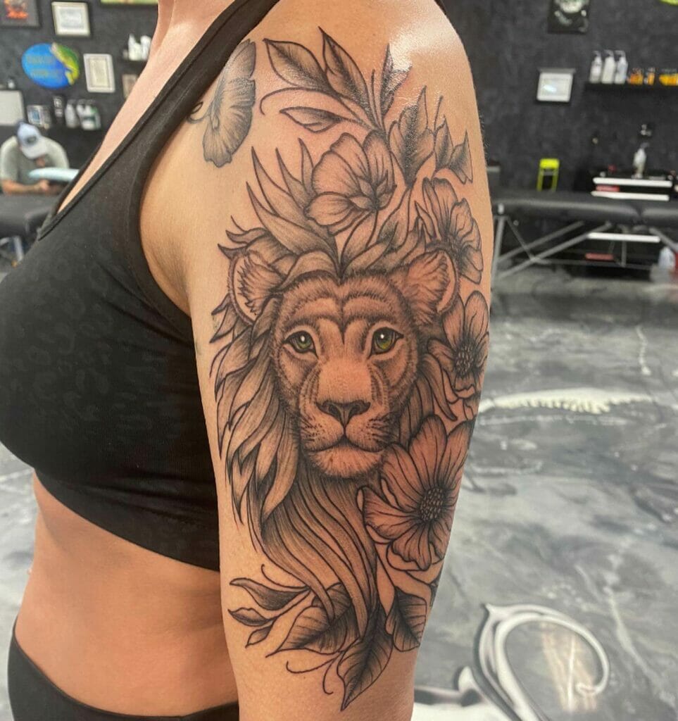Lioness Tattoos On Upper Arm