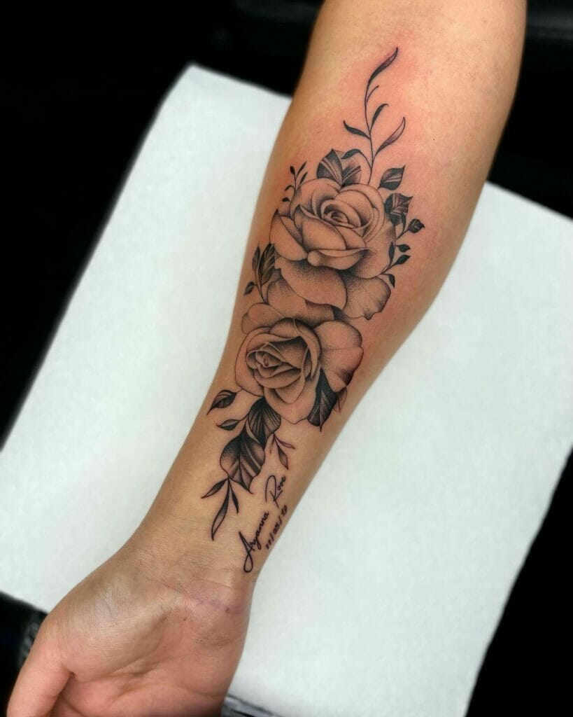 Flower Tattoo With Child's Name
