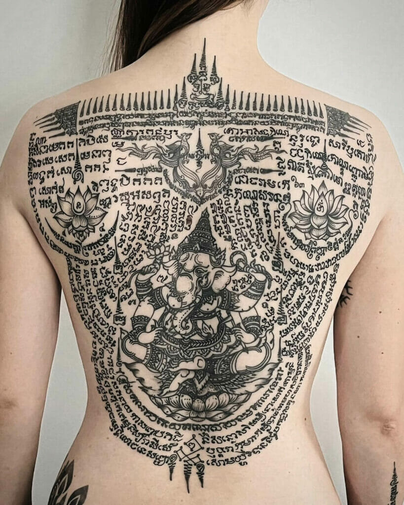 Intricate Full Back Sak Yant Tattoo Ideas