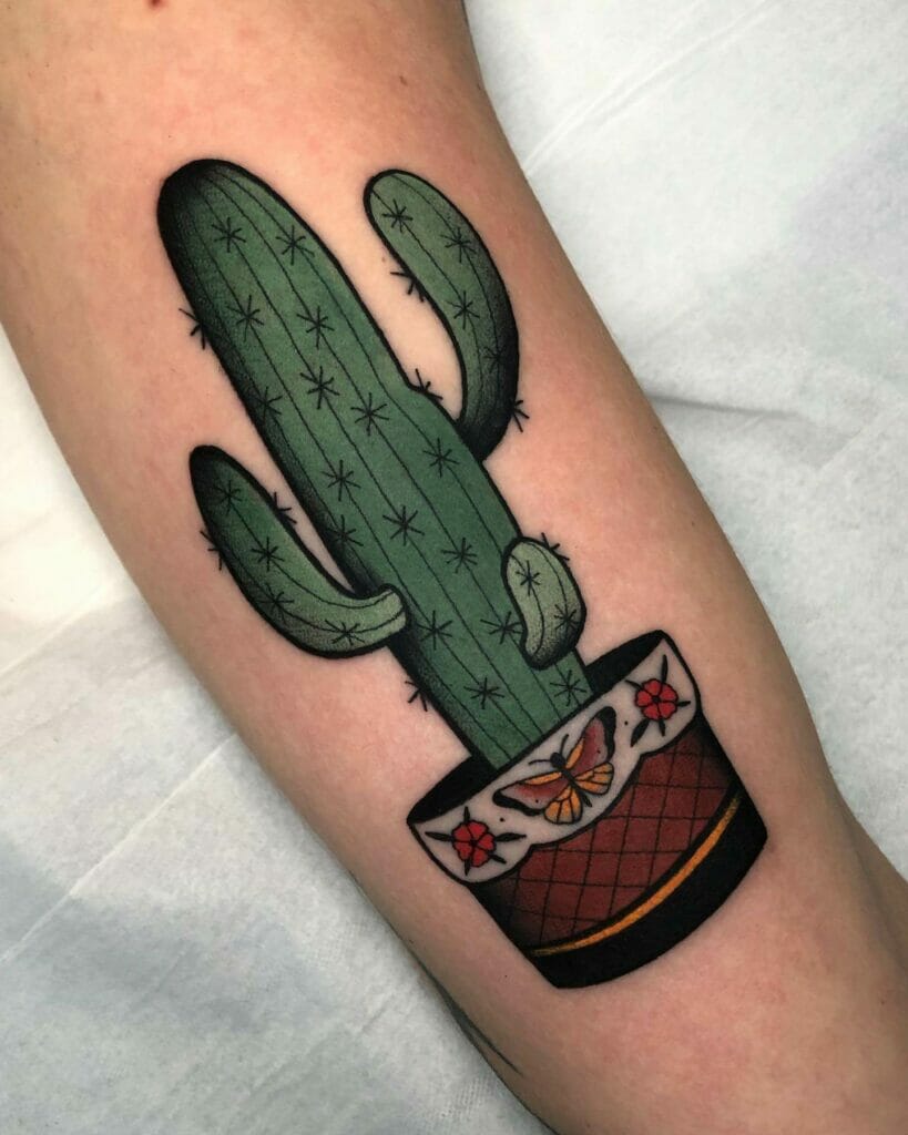 Simple Cacti Tattoo In A Pot