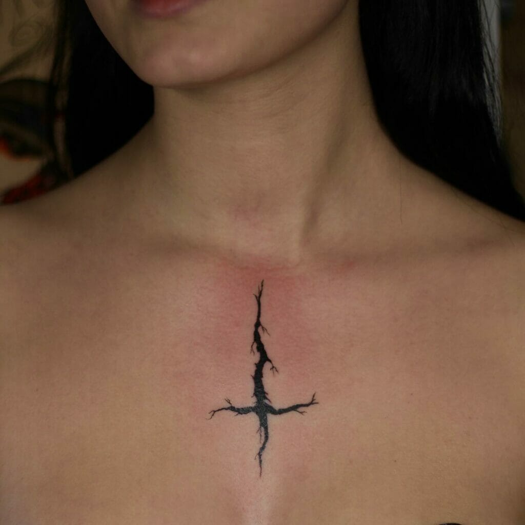 Upside Down Cross Tattoo, Chest Tattoo