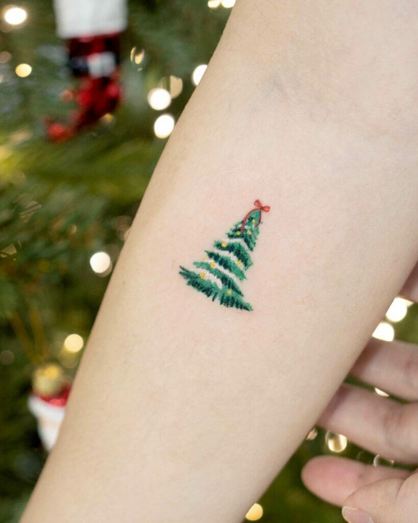 Simple And Cute Christmas Tree Tattoo
