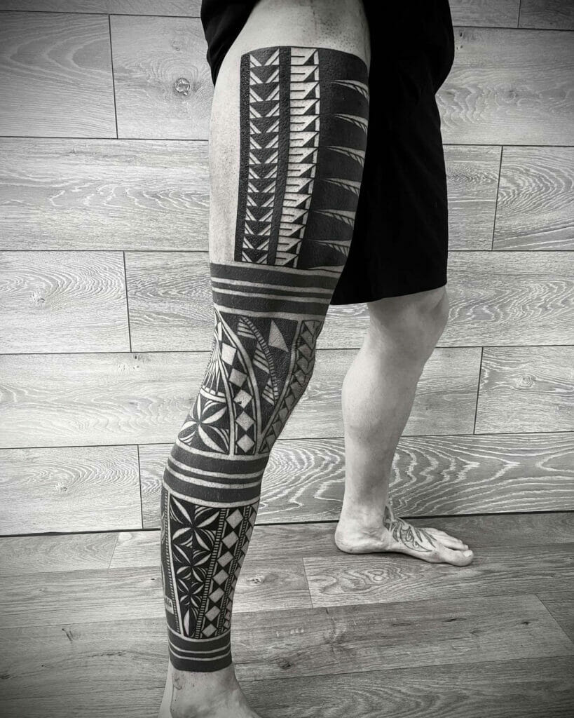 Full sleeve tribal leg tattoos