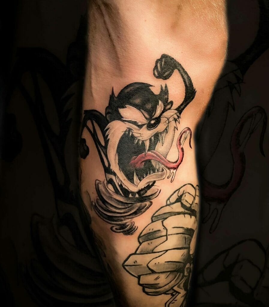 The Cartoon Character Tasmanian Devil Tattoo In A Tornado