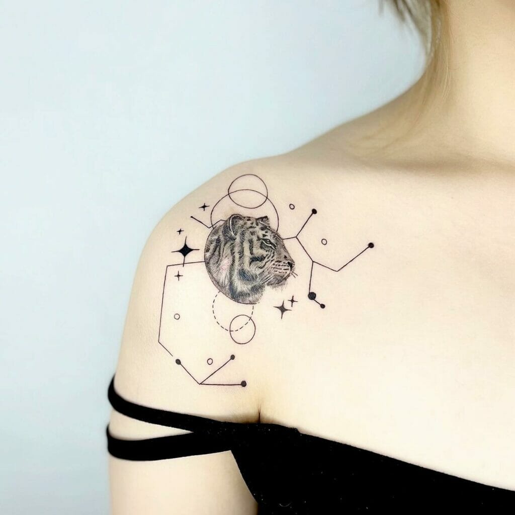 Sagittarius Constellation Tattoo With A Tiger