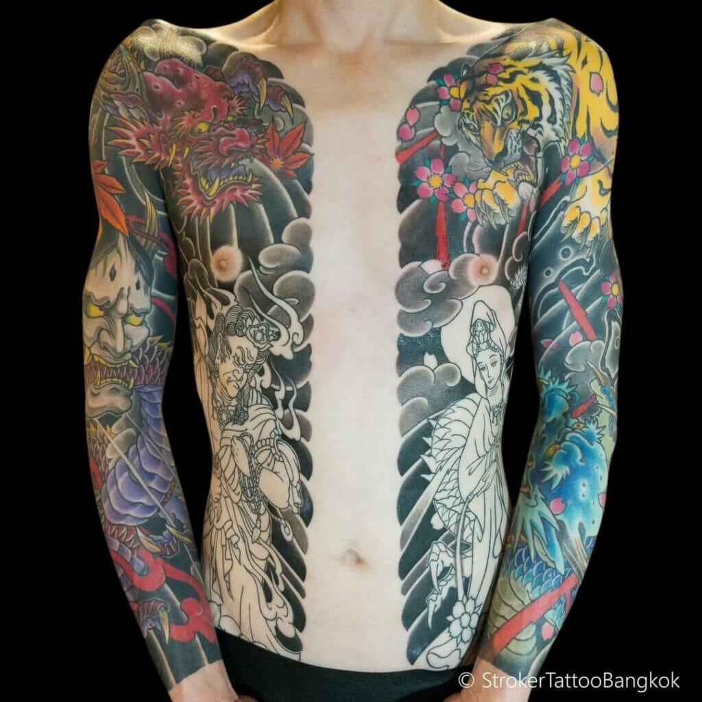 Japanese Bodysuit Tattoos With A Split