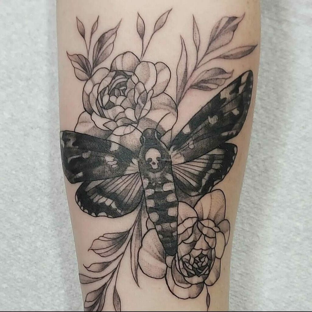 Retro Style Moth Face Outline Tattoo