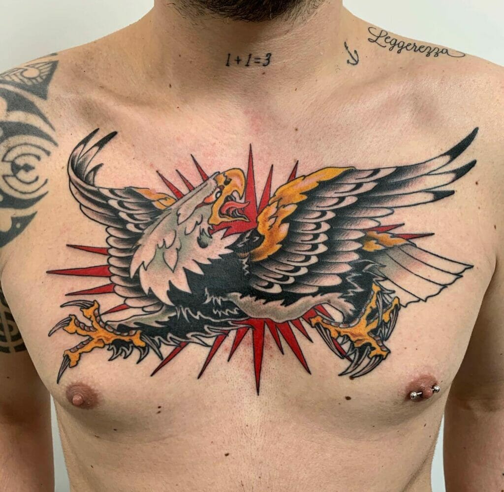 Angry Eagle Chest Tattoo