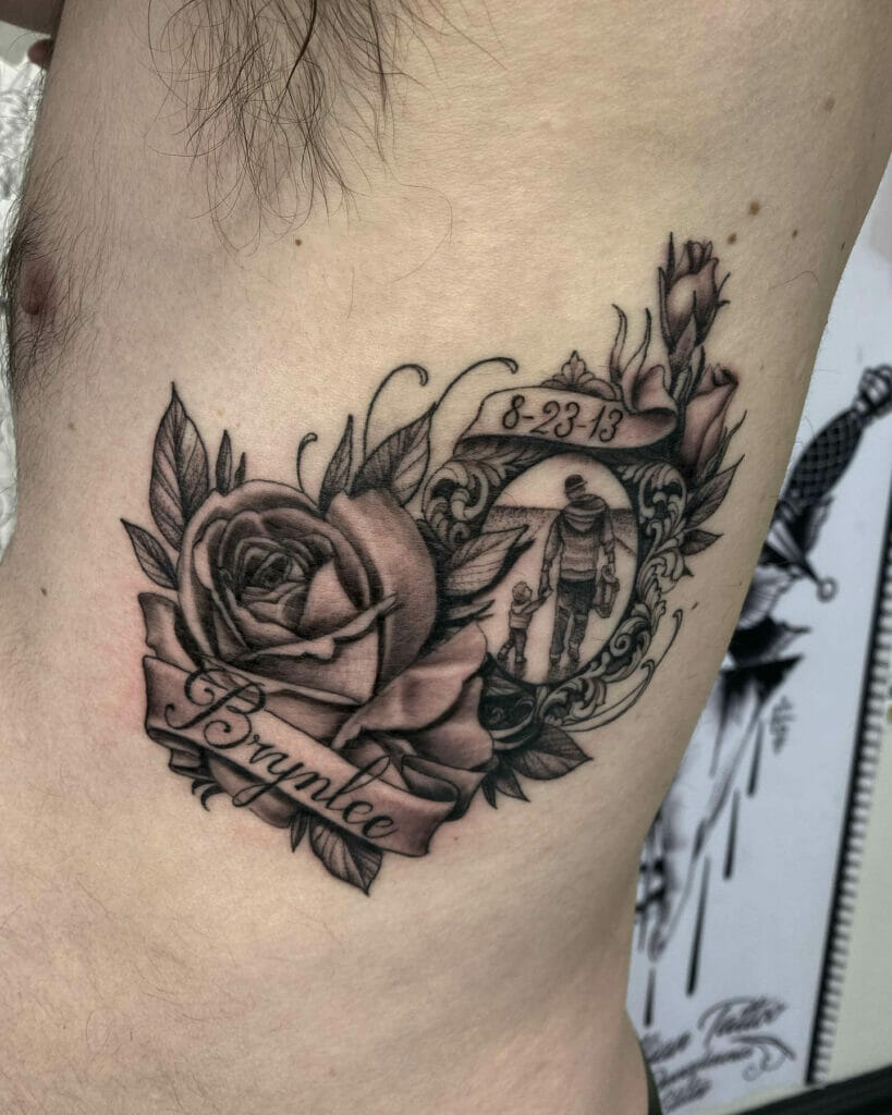 Child's Name Tattoo With Flowers