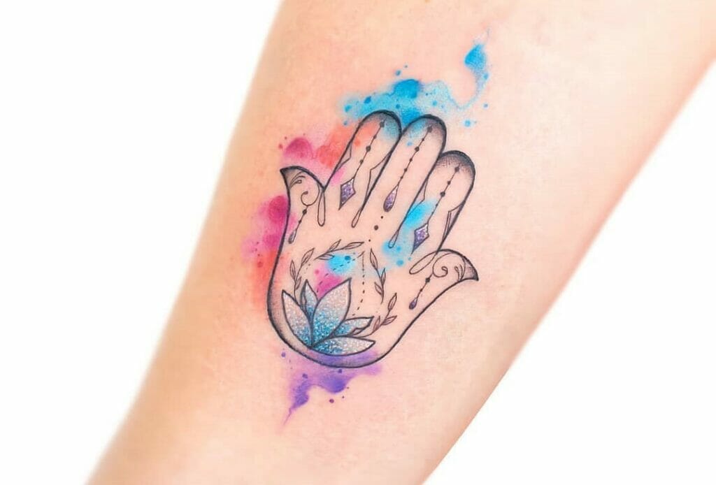 9. Girly Hamsa Hand Tattoo with Butterfly - wide 3