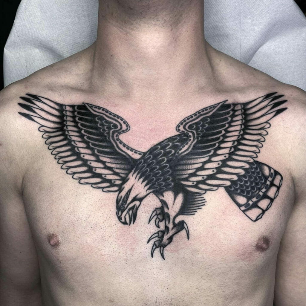 Traditional Black Ink Eagle Tattoo