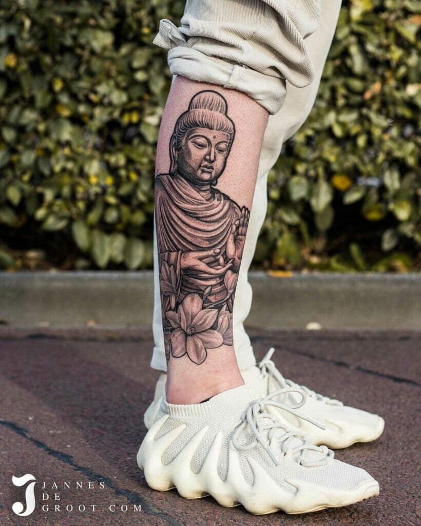 The Japanese Buddha Tattoo On Leg
