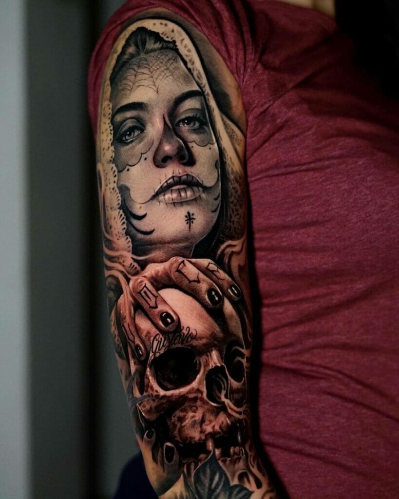 Chicano Style Payasa Tattoo With A Skull