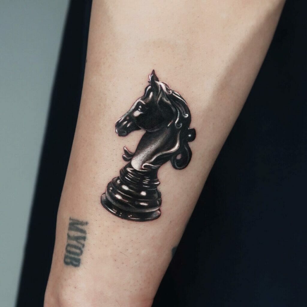 Left Wrist Dark-Inked Knight Chess Piece Tattoo Ideas