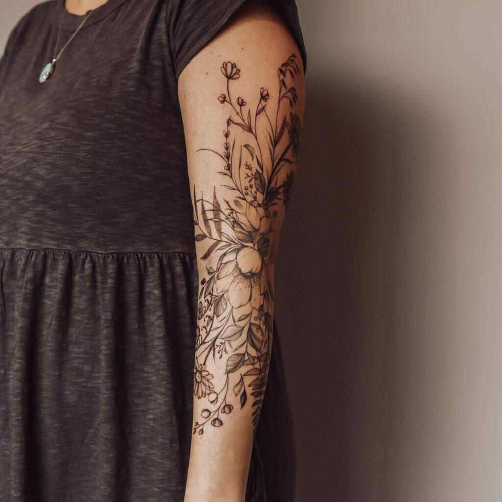 Wild Daisy Sleeve Tattoo Of Fortune And Prosperity
