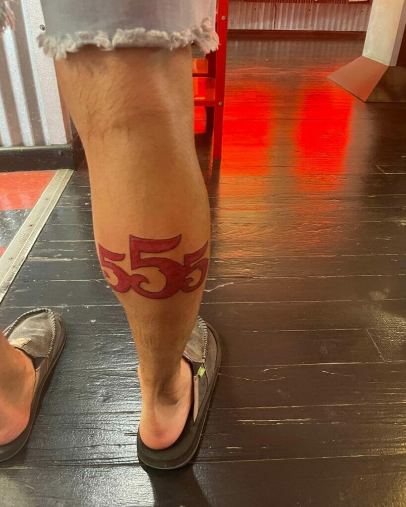 555 Tattoo On Leg