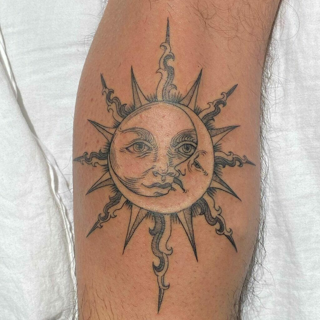 Sun And Moon Photo Outline Tattoo