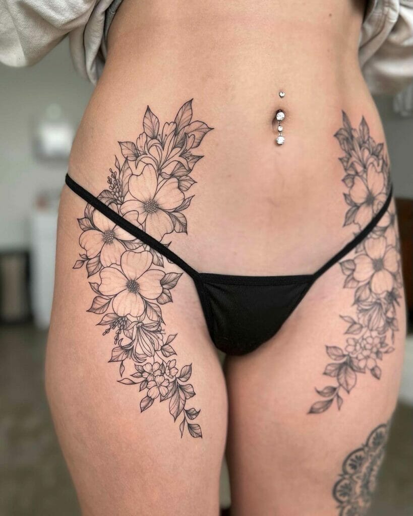 The Beautiful Symmetrical Floral Hip Tattoos