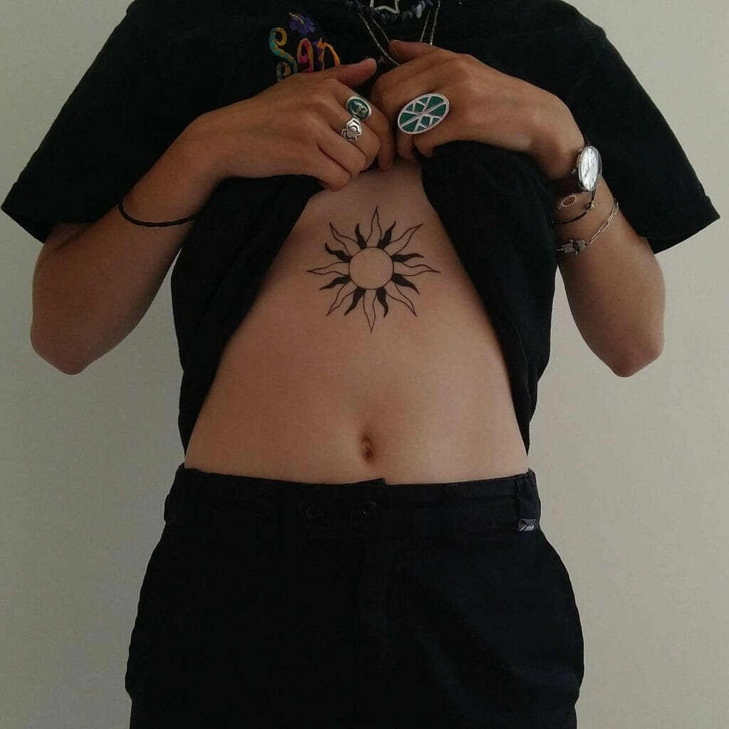 Amazing Minimalist Sternum Sun Tattoos