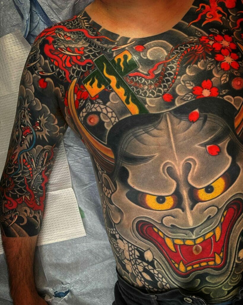 Traditional Japanese Tattoo Bodysuit On The Front
