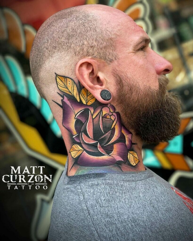Rose Tattoo On The Neck