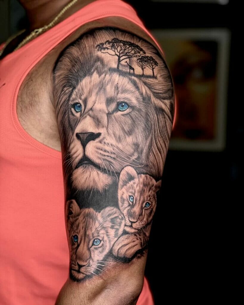 Lioness And Cub Tattoo Design For Upper Arm