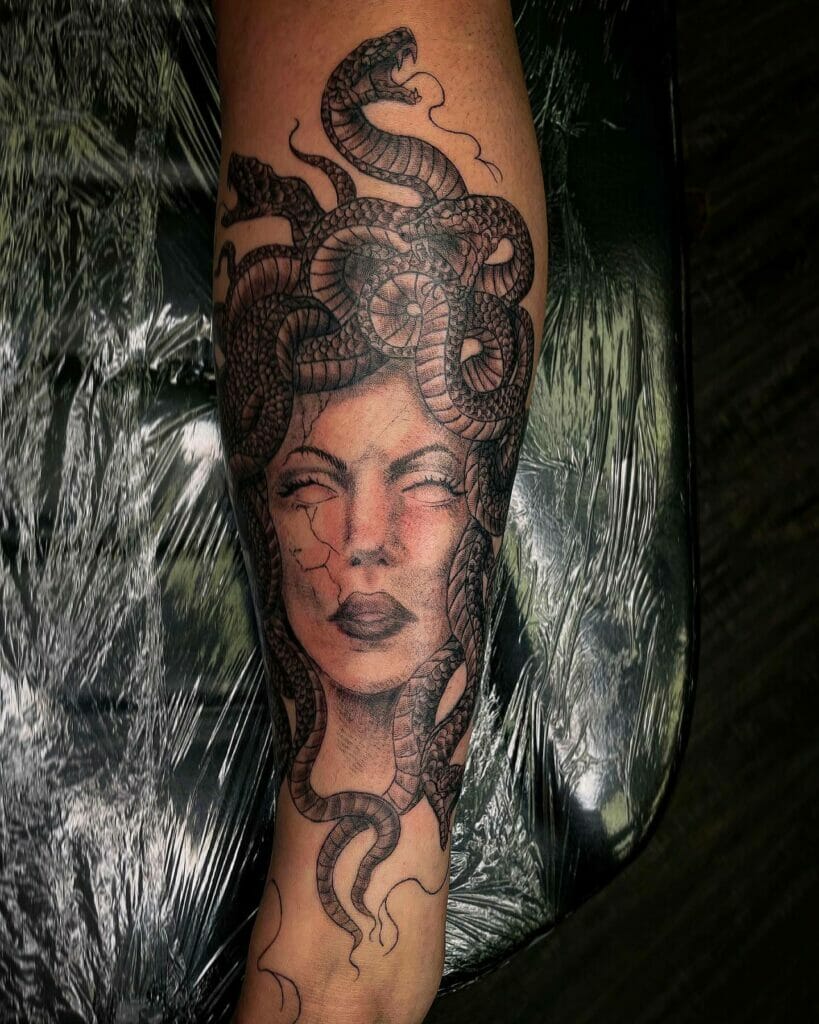 Medusa Snake Tattoo Design For Upper Sleeve Tattoo