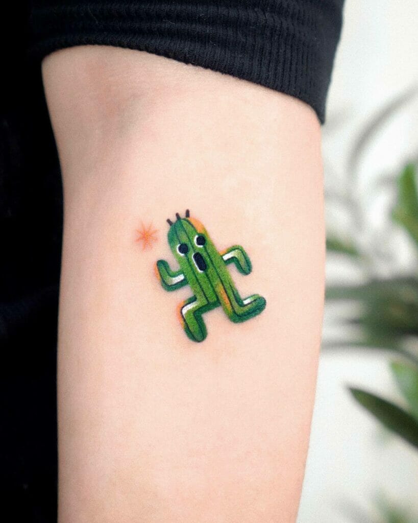 Funny and Colorful Minimalist Cactus Tattoo Ideas