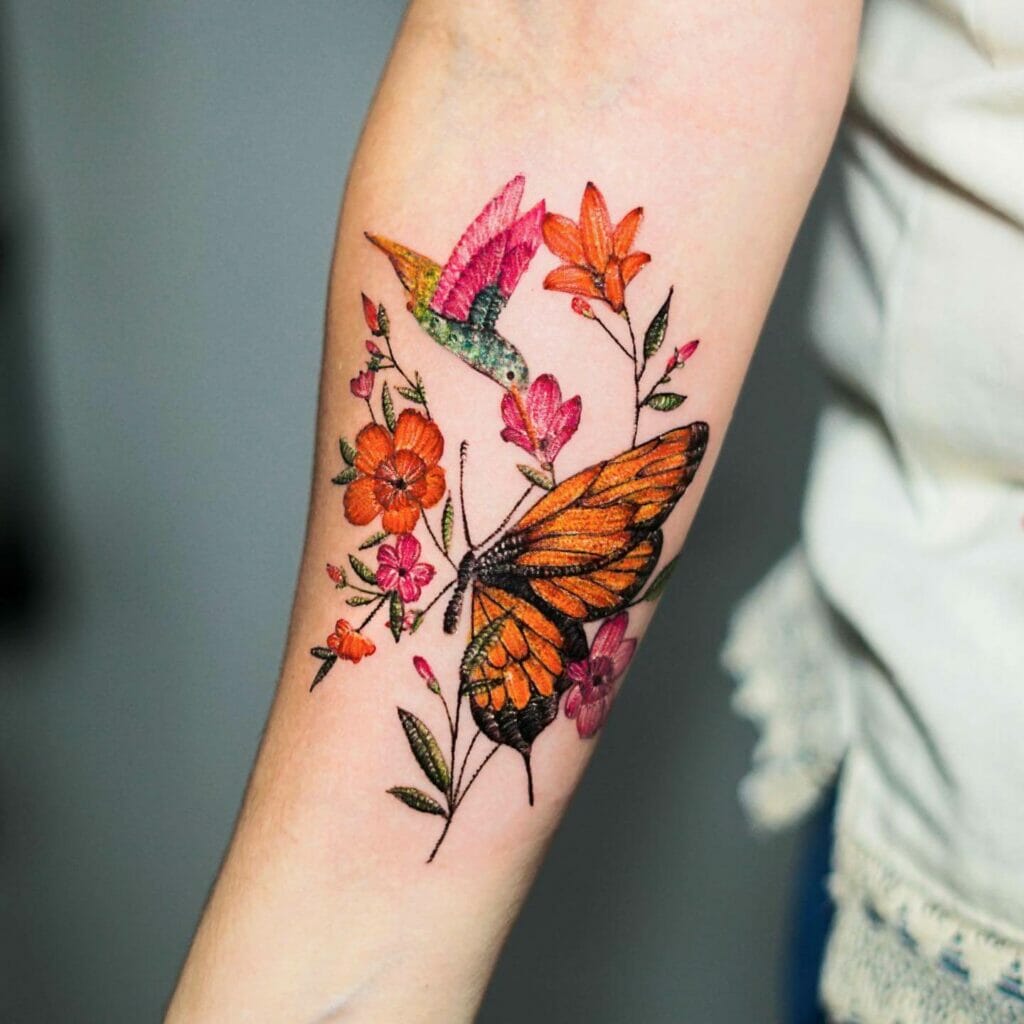 Flowers And Butterfly Embroidery Tattoo