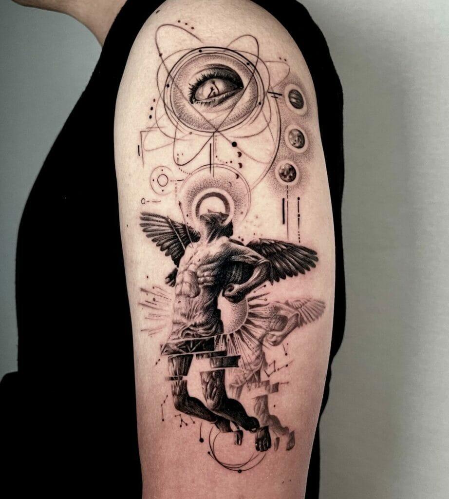 Geometric Art Holy Guardian Angel Tattoo On Arm