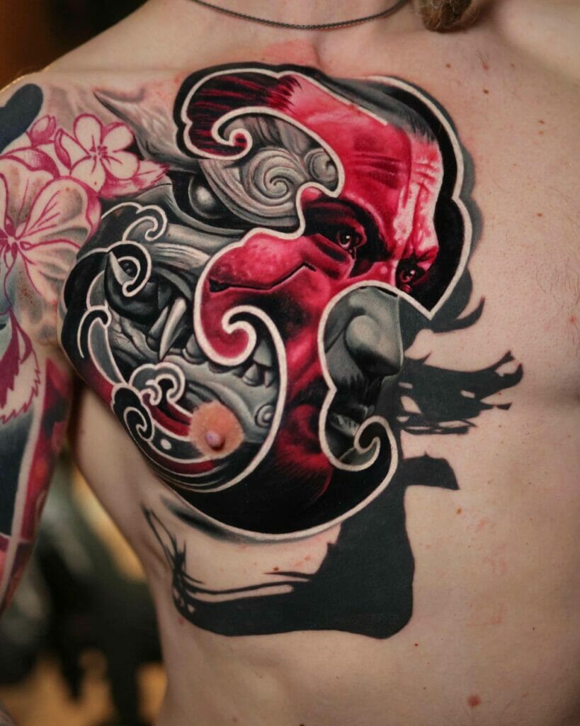Modern Dragon Tattoo With Cherry Blossom