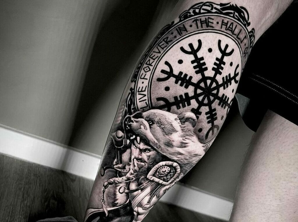 Girls full sleeve tattoo – norse mythology + gaming (god of war inspired) -  black & grey + accents | Tattoo contest | 99designs