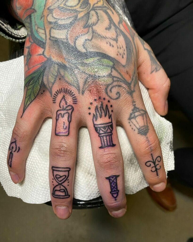 Candle Flame Finger Tattoos