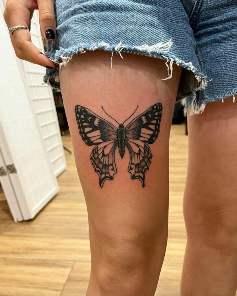 Black Monarch Butterfly Shaded Tattoo