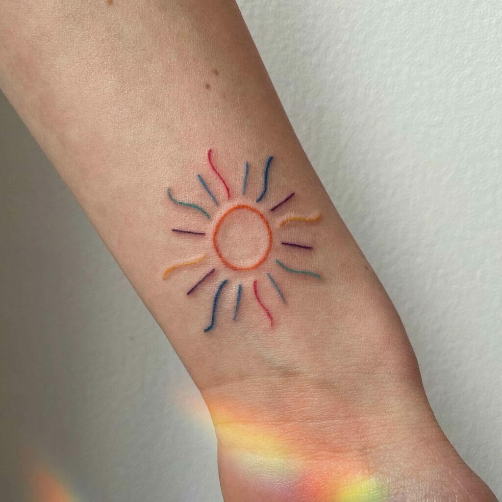 Colorful and Fun Minimalist Small Sun Tattoo Designs