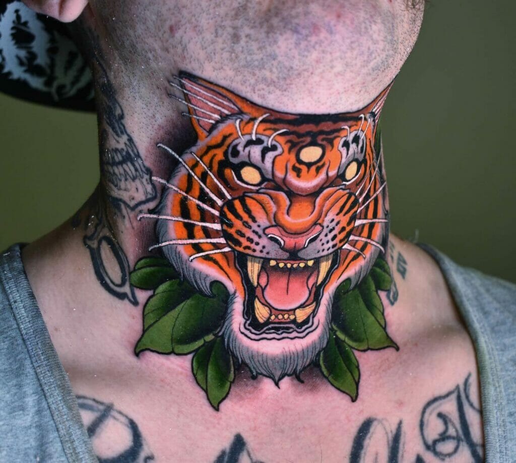 Tiger Japanese Neck Tattoo