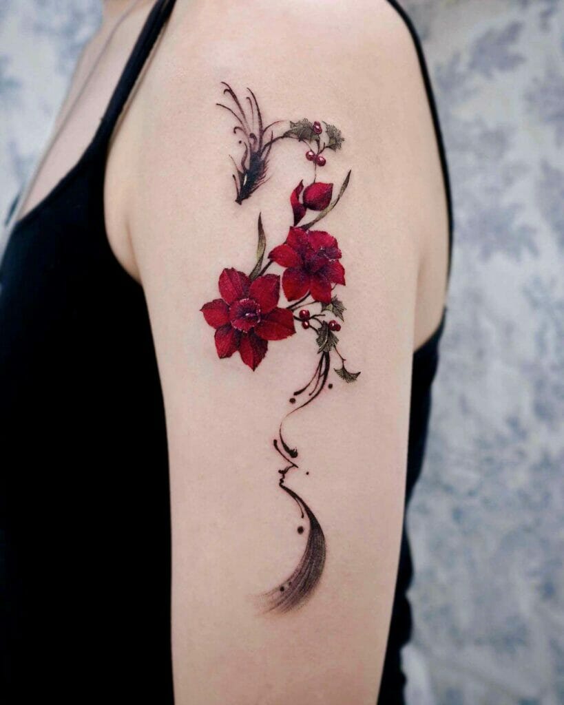 Calligraphic Cherry Blossom Dragon Tattoo Design