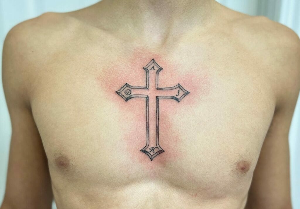 Cross On Chest Tattoo