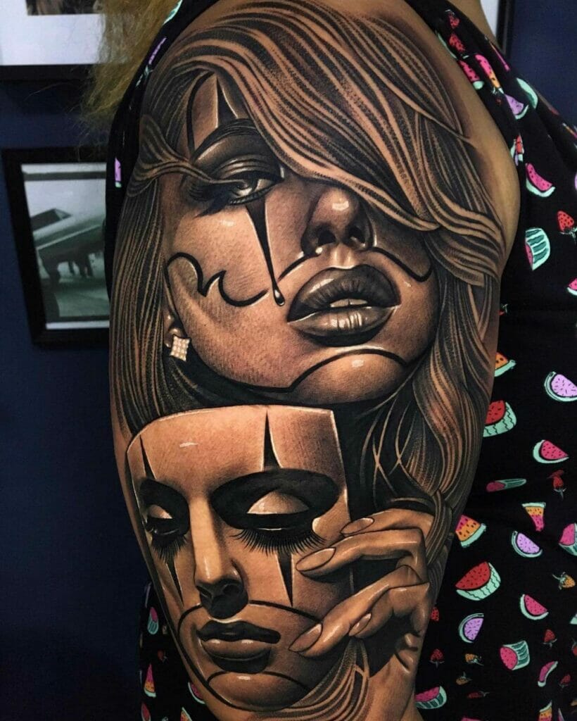 Clown Girl With A Mask Tattoo