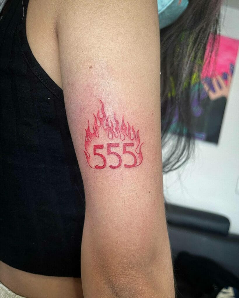 555 Flaming Tattoo