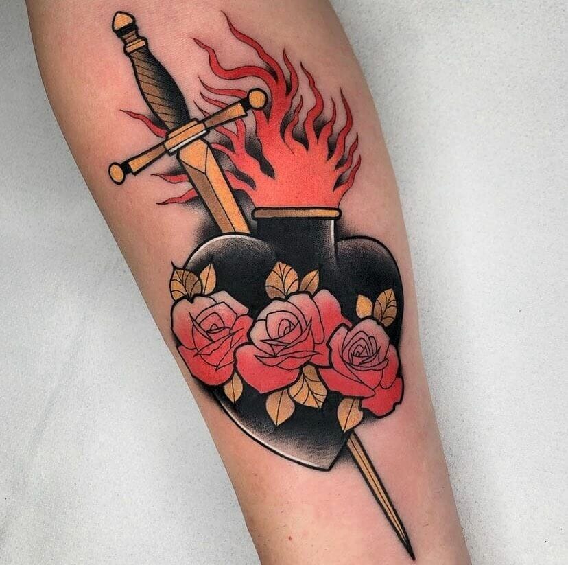 Colored Rose Tattoo On Arm