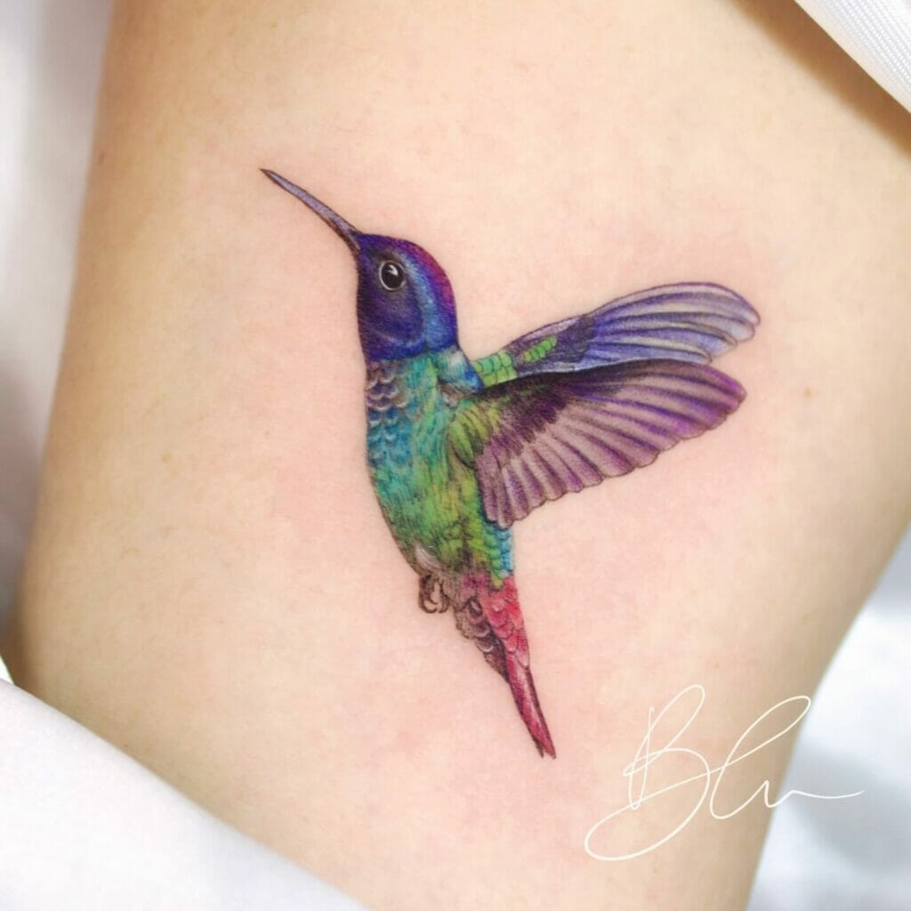 Beautiful Blue Hummingbird Tattoo for Men
