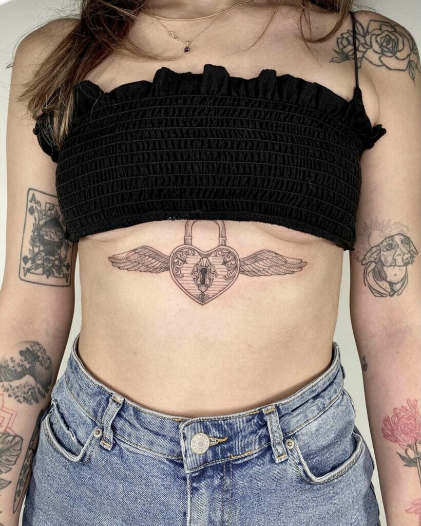 Locked Heart With Wings Tattoos