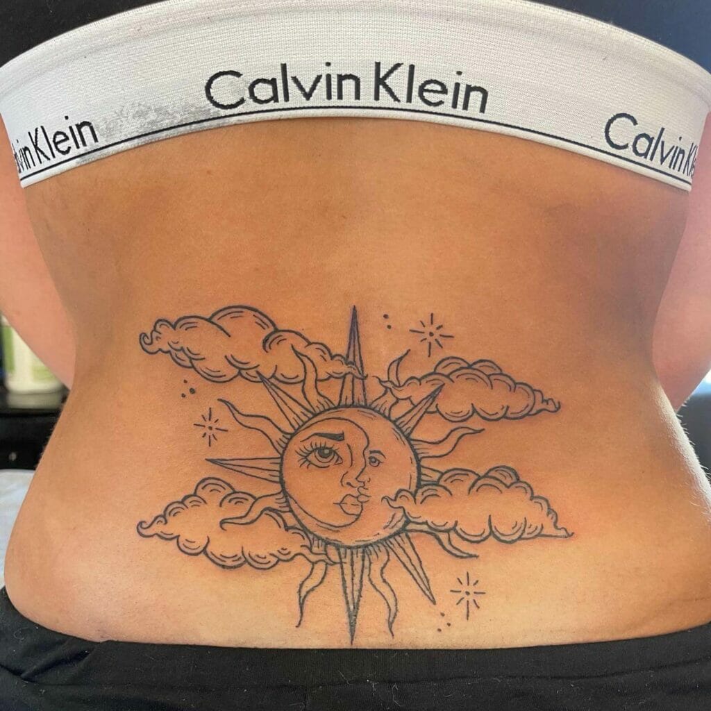 Sun Moon Lower Back Tattoo